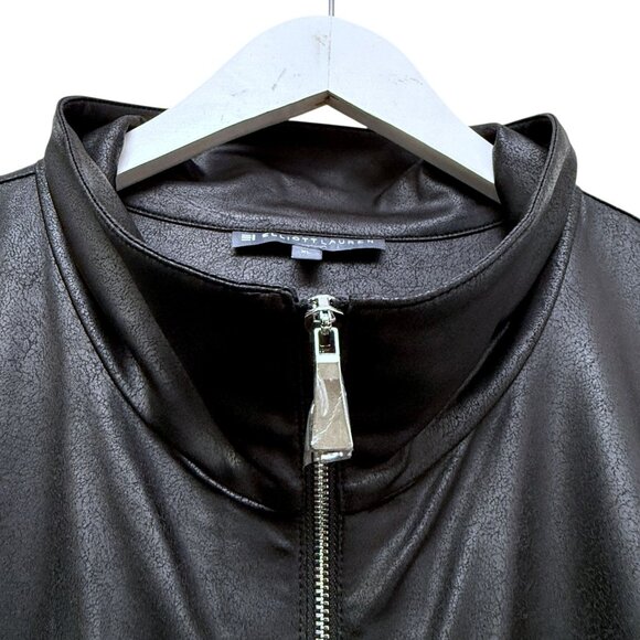 Elliott Lauren Womens Jacket Size XL Black Zip Front Stretch Light Faux Leather - Picture 11 of 14